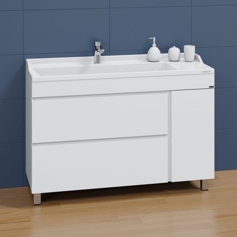 Тумба под раковину Санта Марс 120 напольная, с ящиками и дверцей, цвет белый