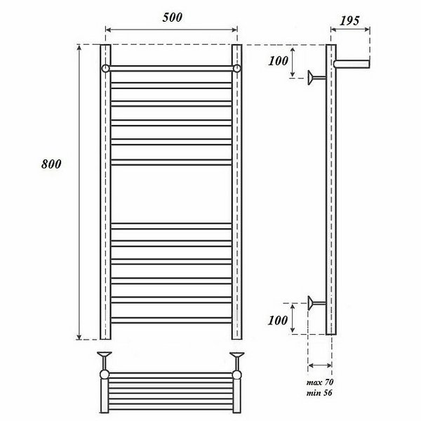 Полотенцесушитель Point П11 50x80 водяной, с полкой, цвет хром