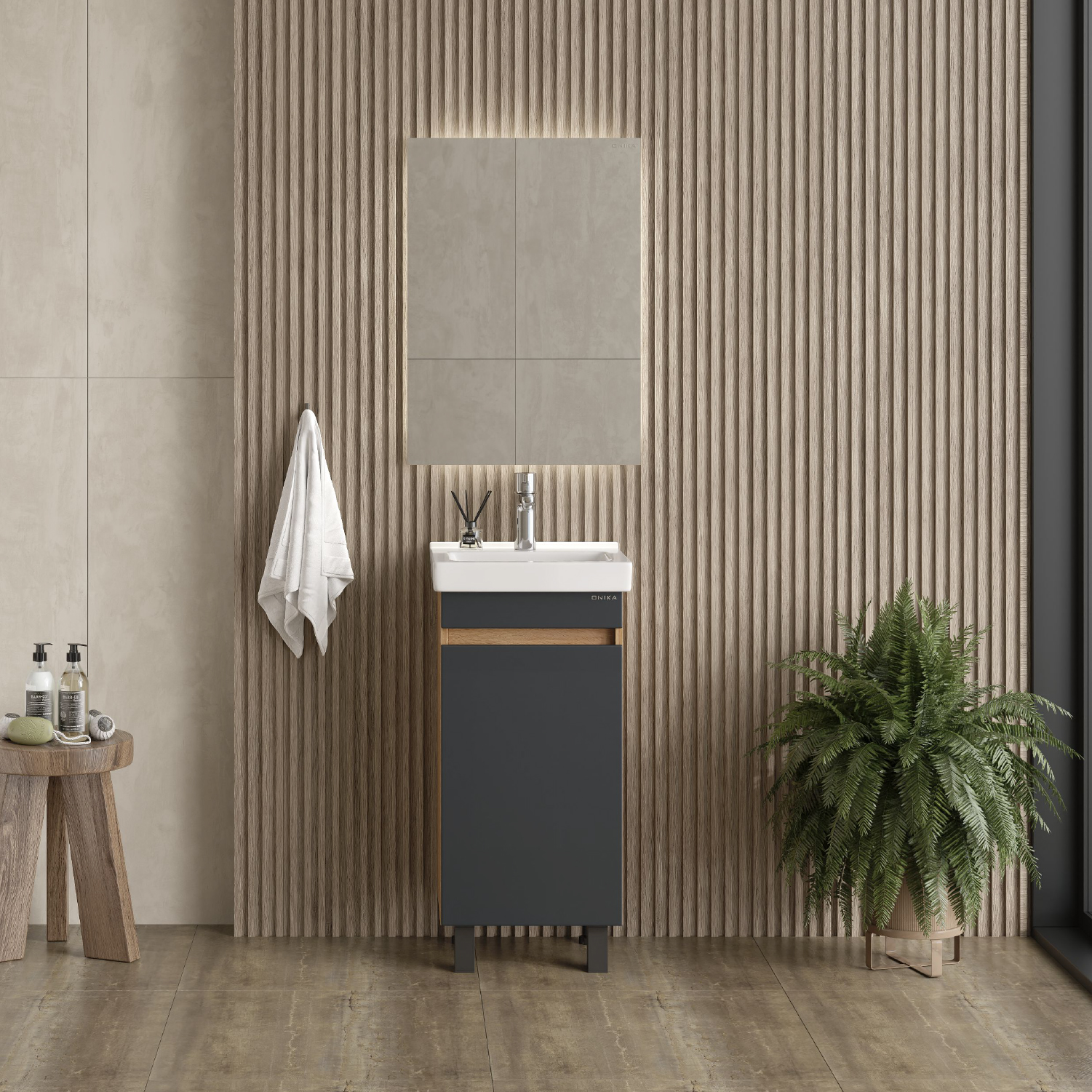 Мебель для ванной Оника Милтон Квадро 40, напольная, цвет серый / дуб сонома