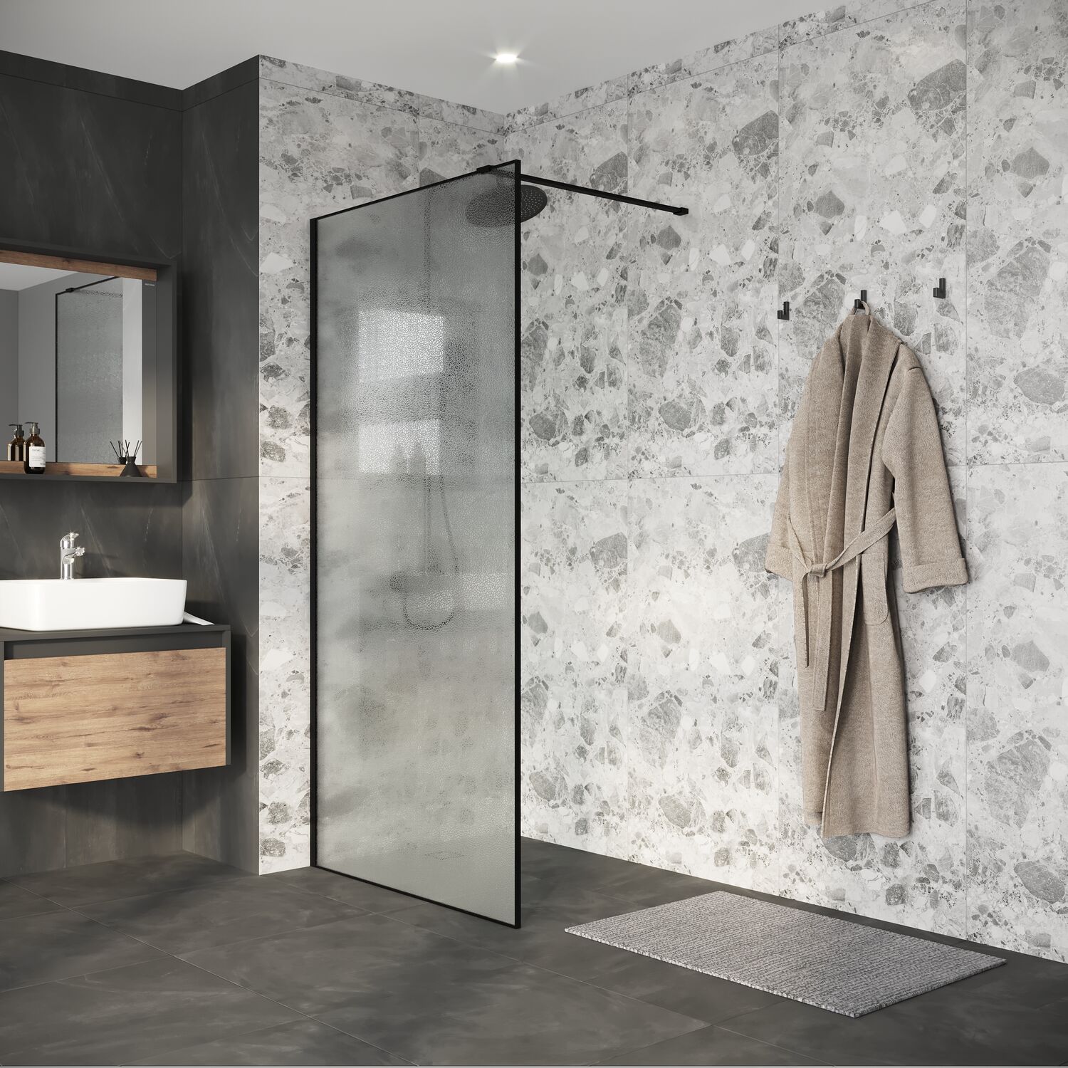 Душевая перегородка Niagara Nova NG-781-10 Black 100х200, стекло с эффектом колотого льда, профиль черный матовый