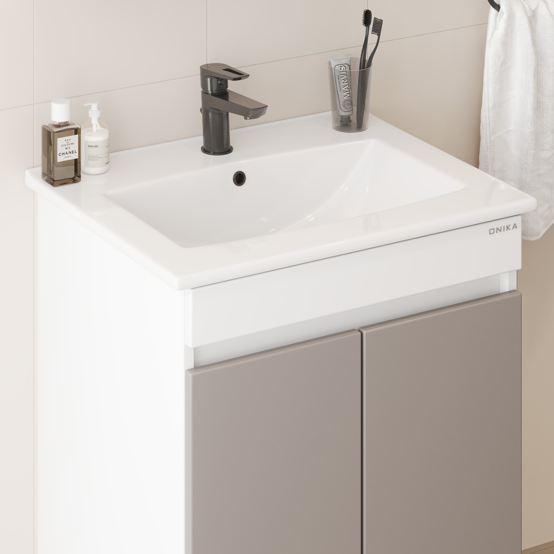 Мебель для ванной Оника Марви 60, цвет белый / мокко - фото 1