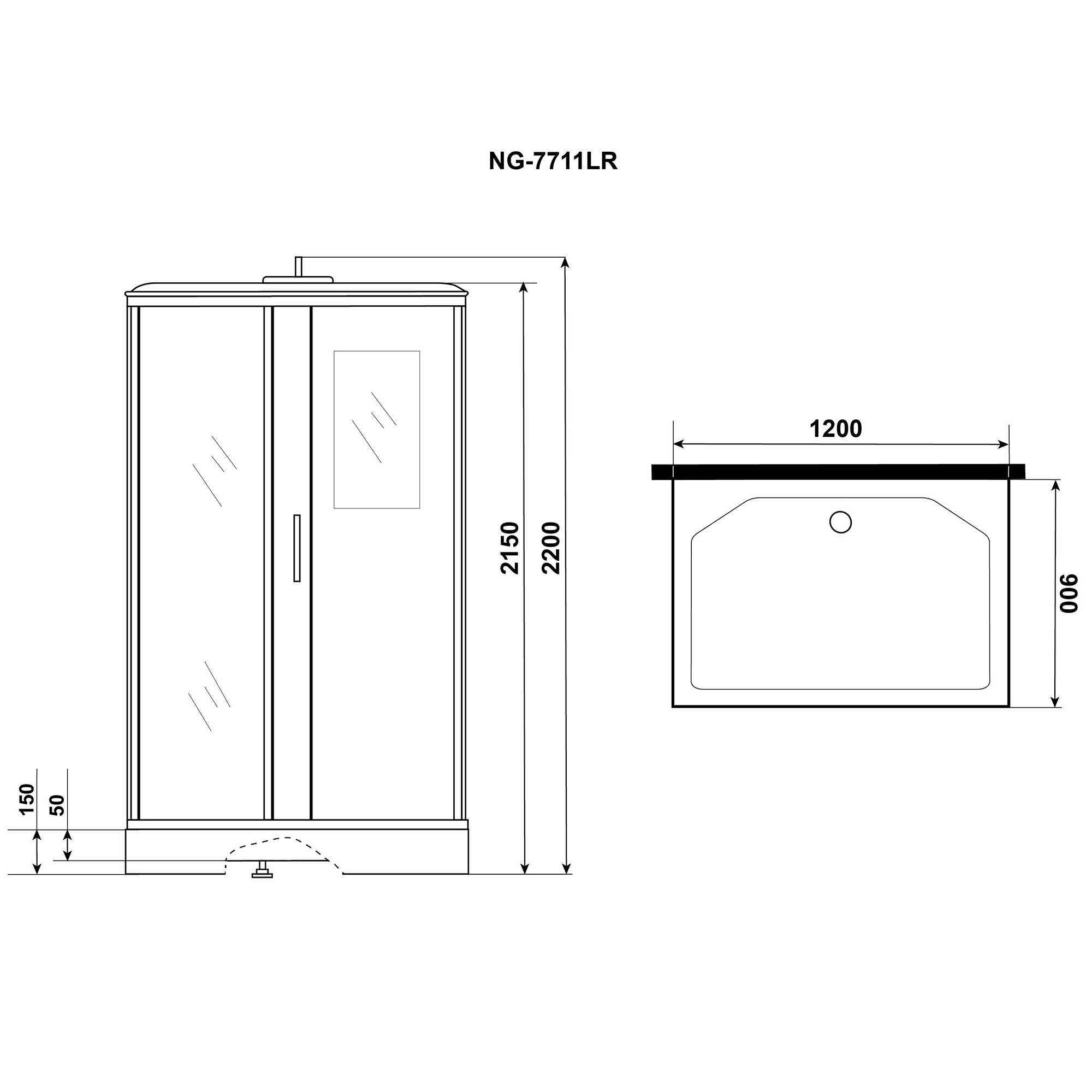 Душевая кабина Niagara Luxe NG-7711W R 120x90, правая, стекло прозрачное, профиль серебро, с крышей, с гидромассажем, с пультом управления - фото 1