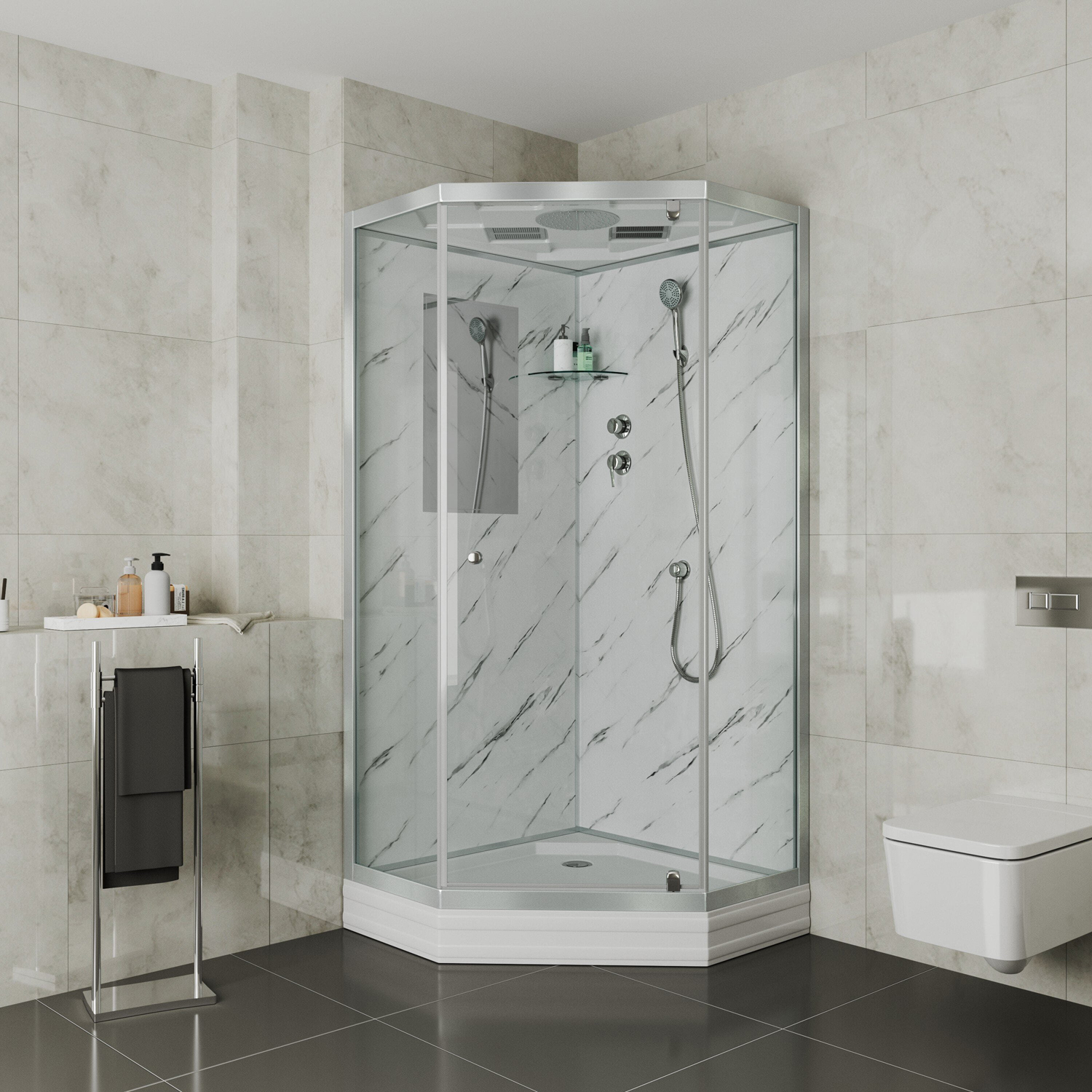 Душевая кабина Niagara Luxe NG-7702DM 100x100, стекло прозрачное, профиль серебро, с крышей - фото 1