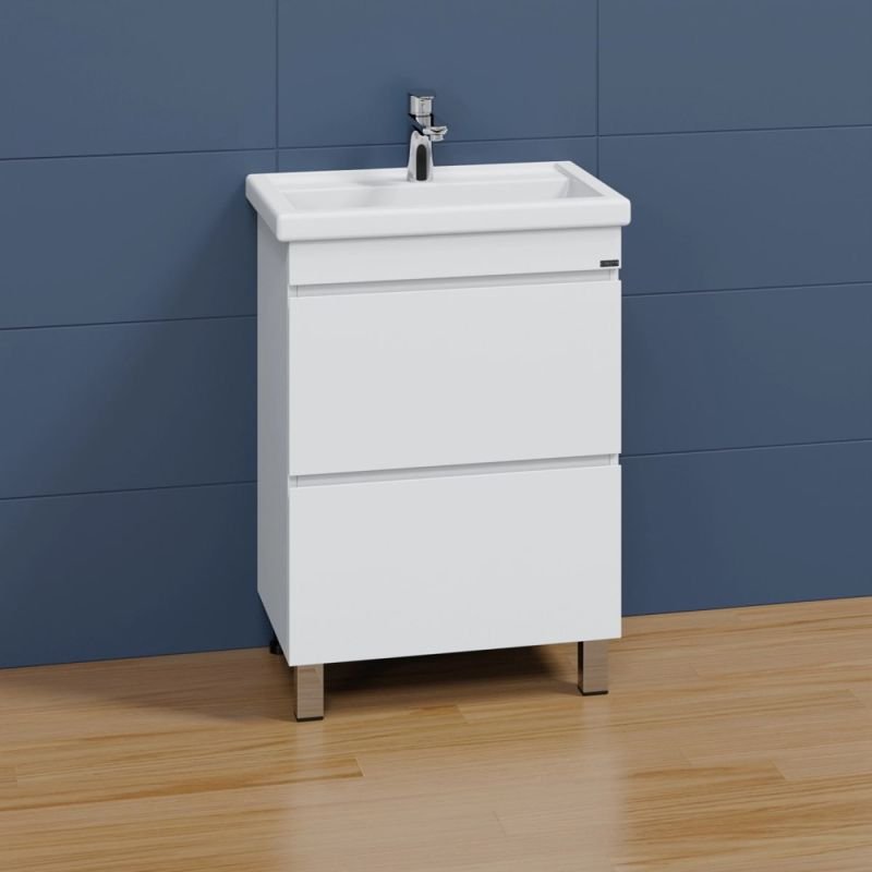 Тумба под раковину Санта Марс 60 напольная, с 2 ящиками, цвет белый