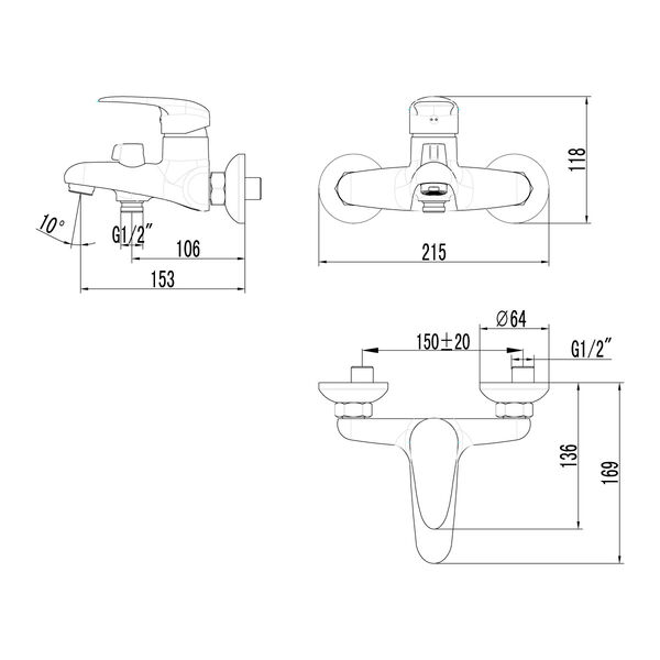 Смеситель Lemark Pramen LM3314C для ванны с душем, цвет хром - фото 1