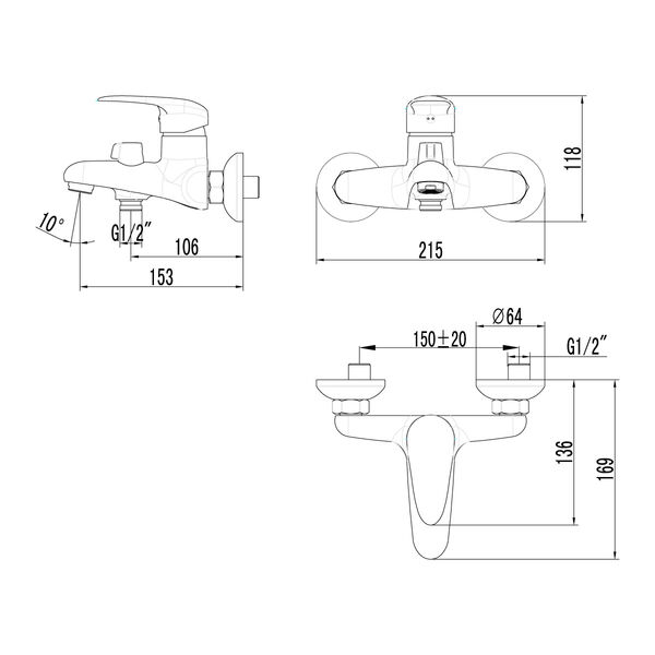 Смеситель Lemark Pramen LM3314C для ванны с душем, цвет хром - фото 1