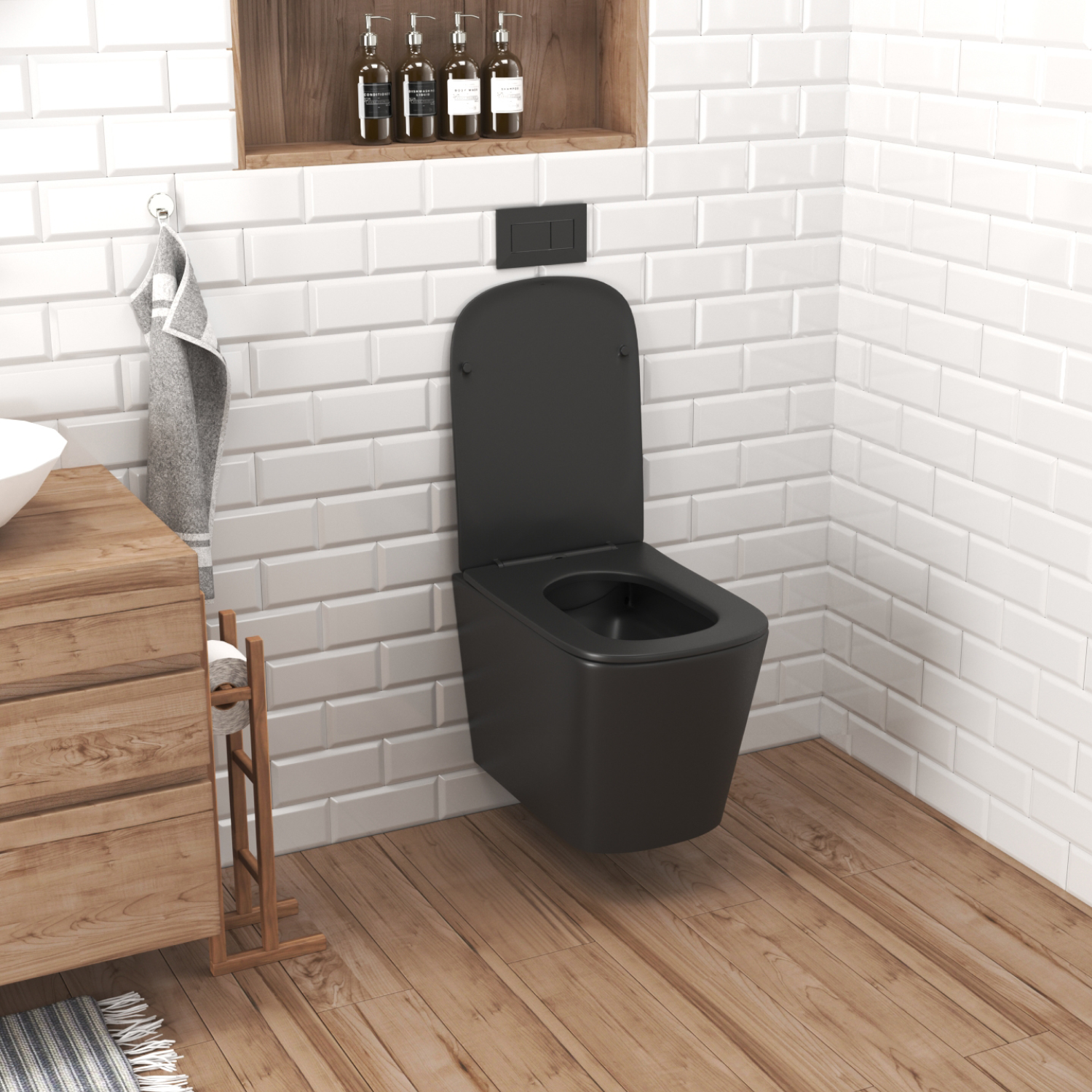 Унитаз Joki Verna Black JK3021028MB подвесной, безободковый, с сиденьем микролифт, цвет  черный матовый