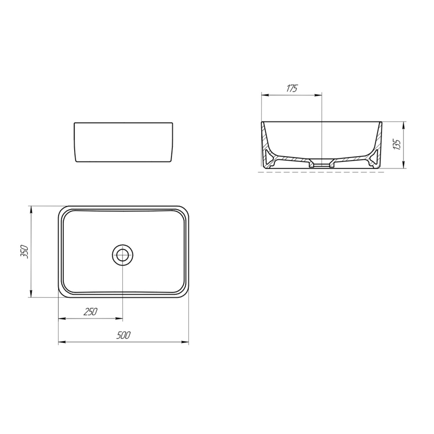Раковина Cersanit Crea Rectangular накладная, 35x50 см, цвет белый - фото 1