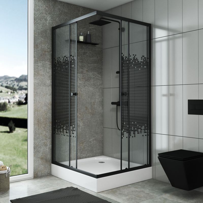 Душевой уголок Niagara Eco NG-010-14Q Black 100х100, с поддоном, стекло мозаика, профиль черный