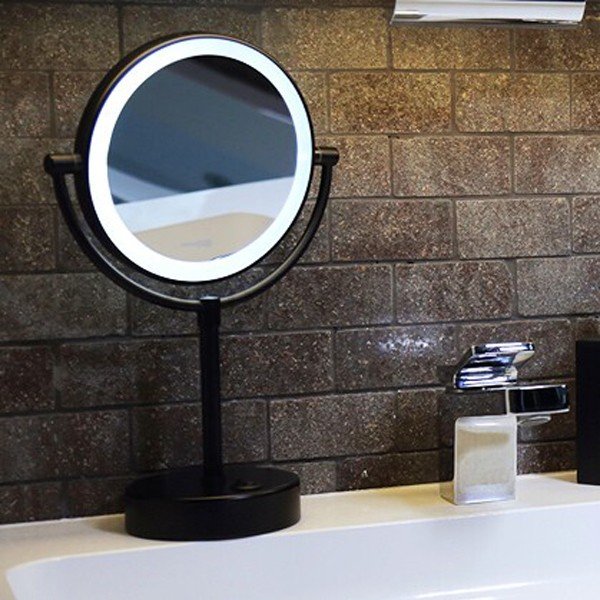 Косметическое зеркало WasserKRAFT K-1005BLACK, двухстороннее, с подсветкой, с 3-х кратным увеличением, цвет черный