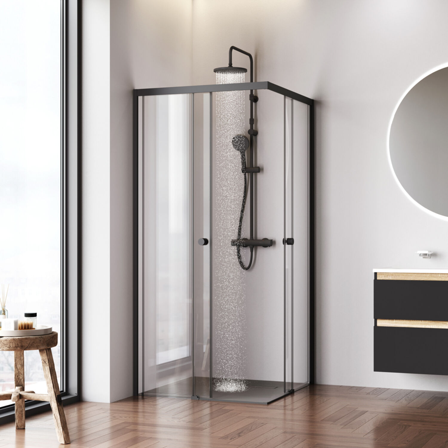 Душевой уголок AM.PM X-joy W94G-403-9090-BТ1К 90x90, стекло прозрачное, профиль черный матовый - фото 1