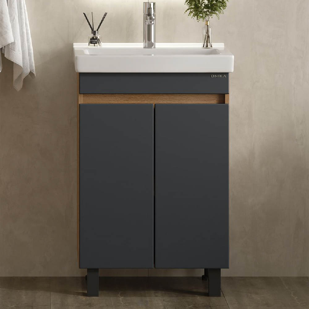 Мебель для ванной Оника Милтон Квадро 55, напольная, цвет серый / дуб сонома - фото 1