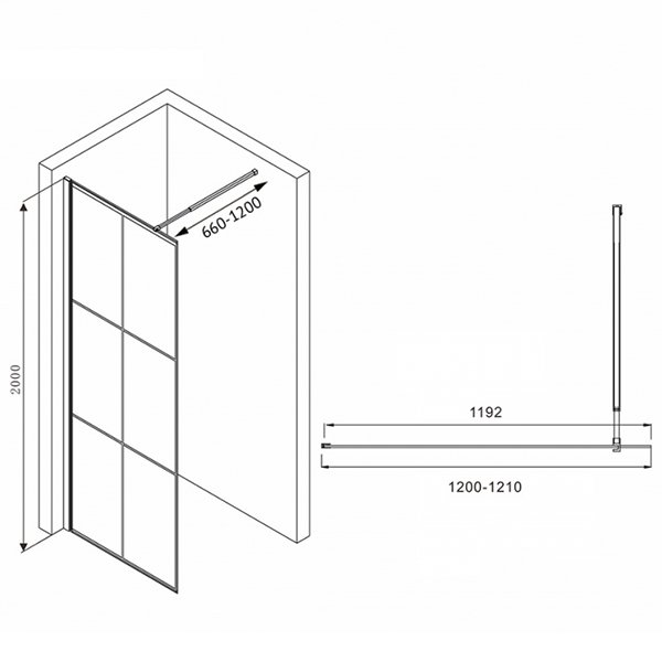 Душевая перегородка Abber Immer Offen AG62120B 120x200, стекло прозрачное, профиль черный - фото 1