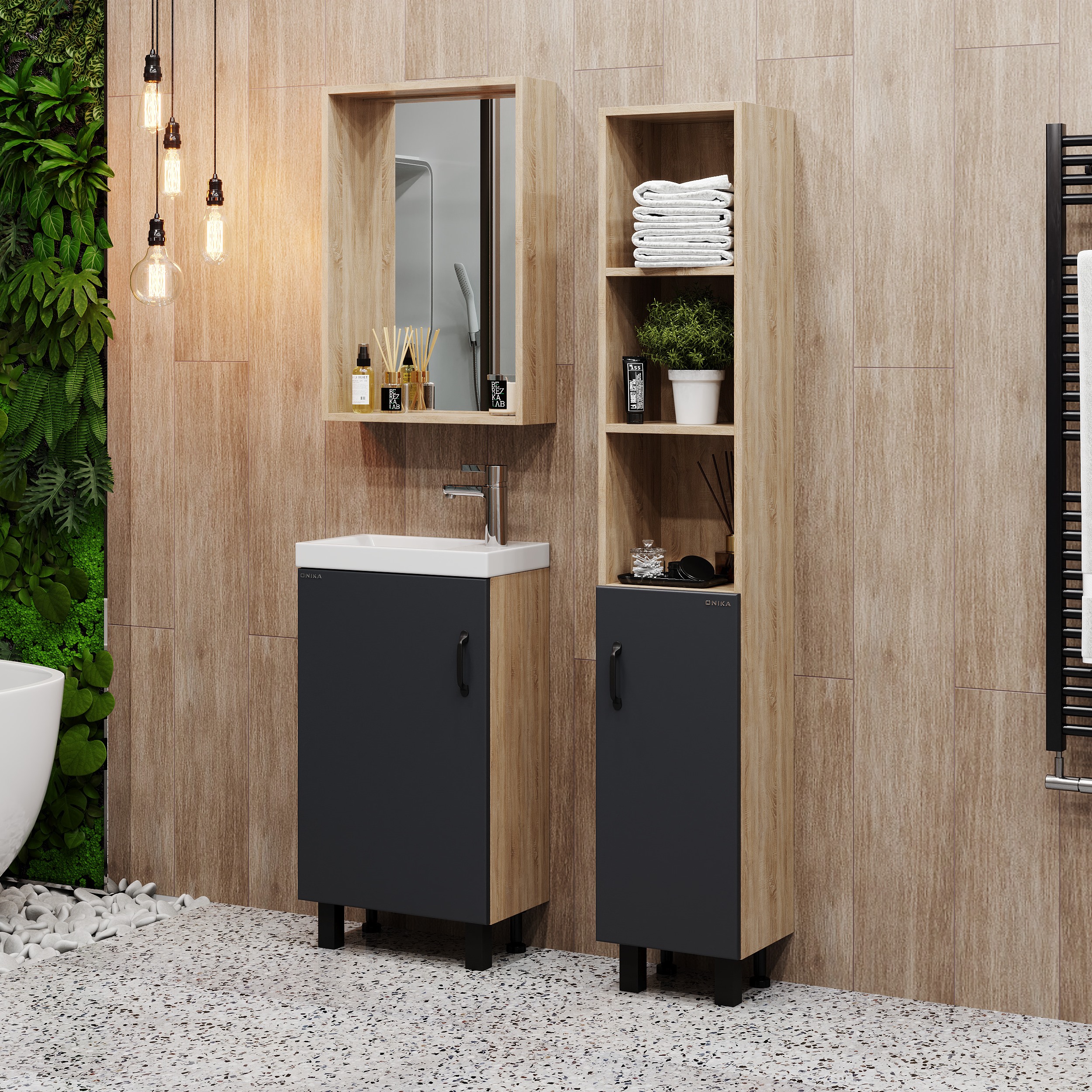 Мебель для ванной Оника Тимбер 45, напольная, цвет серый матовый / дуб сонома - фото 1