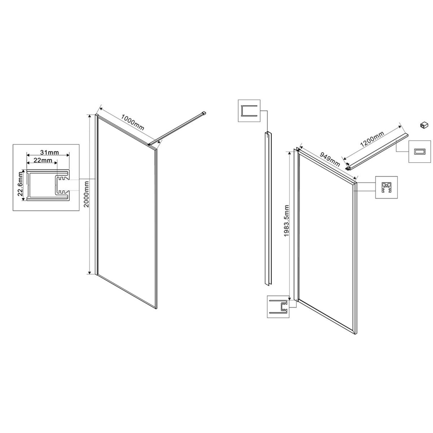 Душевая перегородка Vincea Walk-In VSW-1HP 100x200, стекло матовое тонированное, профиль черный матовый - фото 1