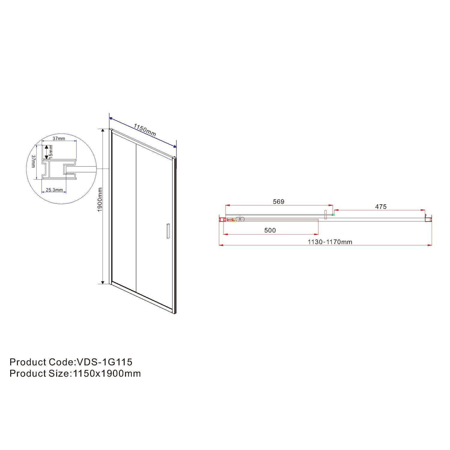Душевая дверь Vincea Garda VDS-1G 115x190, стекло прозрачное, профиль вороненая сталь - фото 1