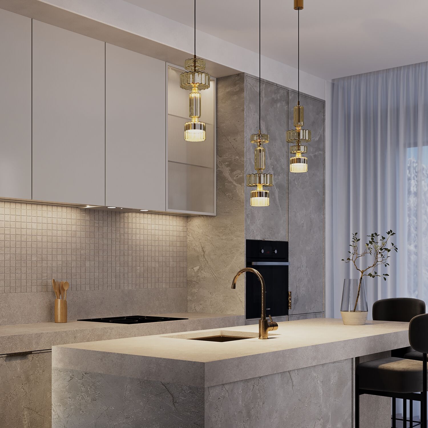 Подвесной светильник Maytoni Level MOD253PL-L18BS3K3, арматура латунь, профиль стекло коньячное - фото 1