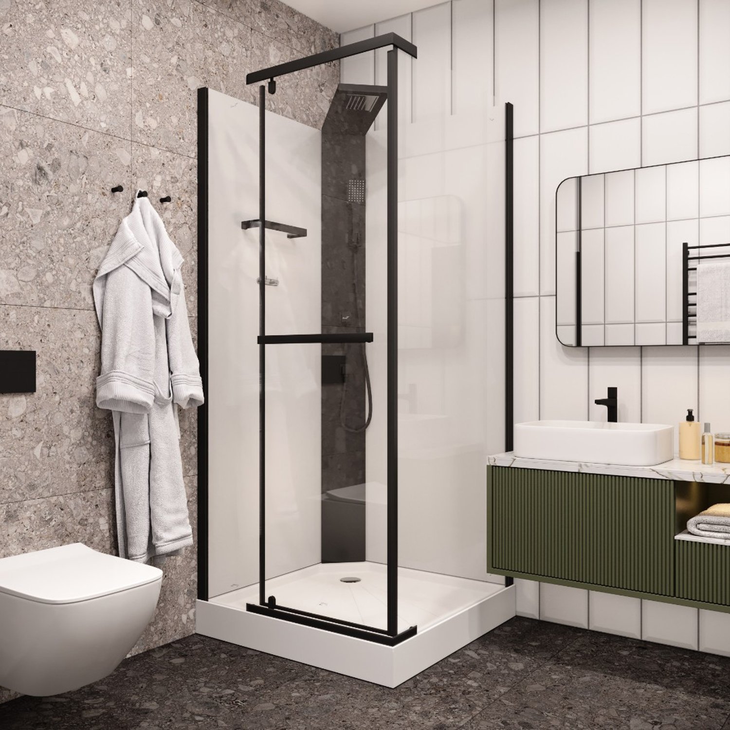 Душевая кабина CeruttiSPA Mimi 901T 90x90, стекло прозрачное, профиль черный, без крыши
