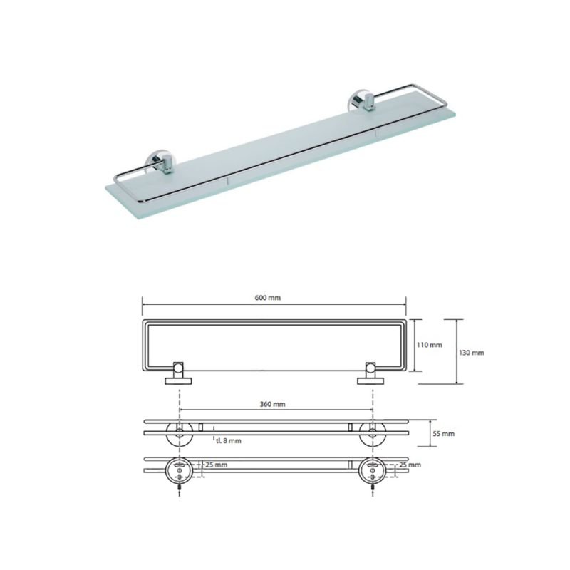 Полка Bemeta Omega 104102212 стеклянная 60 см