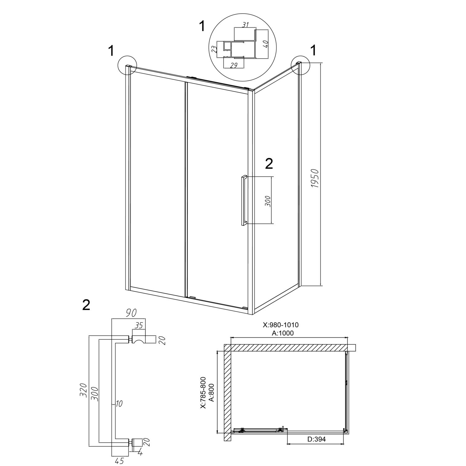 Душевой уголок Grossman Cosmo 100х80, левый, стекло шиншилла, профиль черный матовый - фото 1