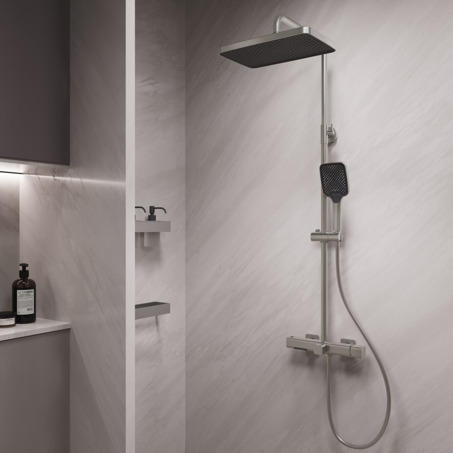 Душевая стойка Vincea Core VSFS-4CO1BN, с верхним душем, смесителем, цвет брашированный никель - фото 1