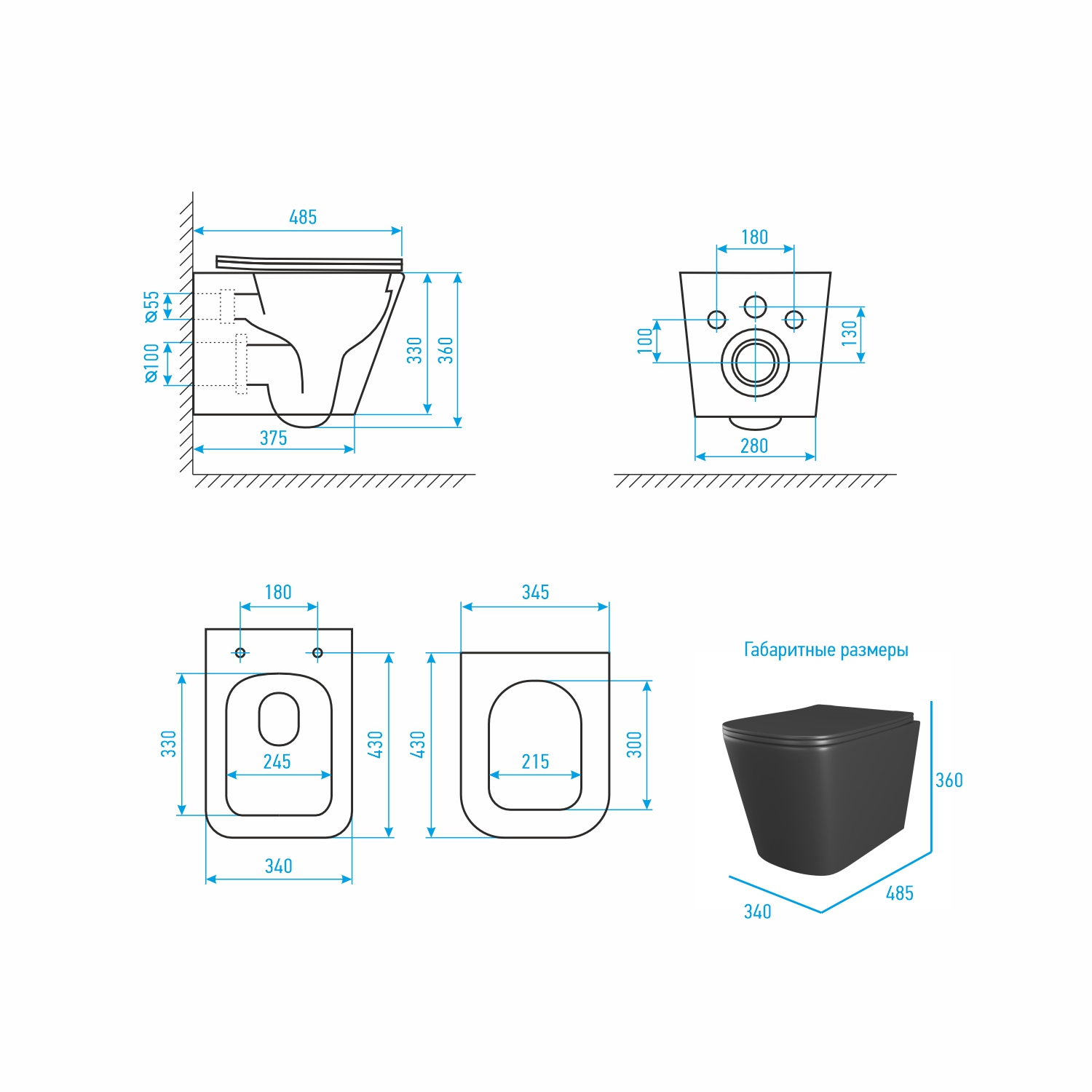 Комплект: Инсталляция AM.PM I012709+Кнопка I090151 хром+JOKI Verna Black JK3021028MB черный унитаз