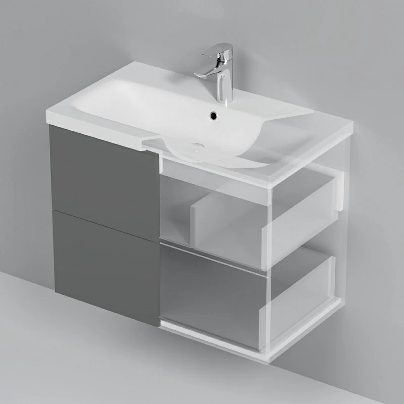 Тумба под раковину AM.PM Gem 75 подвесная, 2 ящика, цвет графит матовый - фото 1