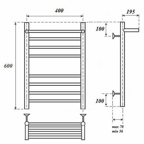 Полотенцесушитель Point П7 40x60 водяной, с полкой, цвет хром