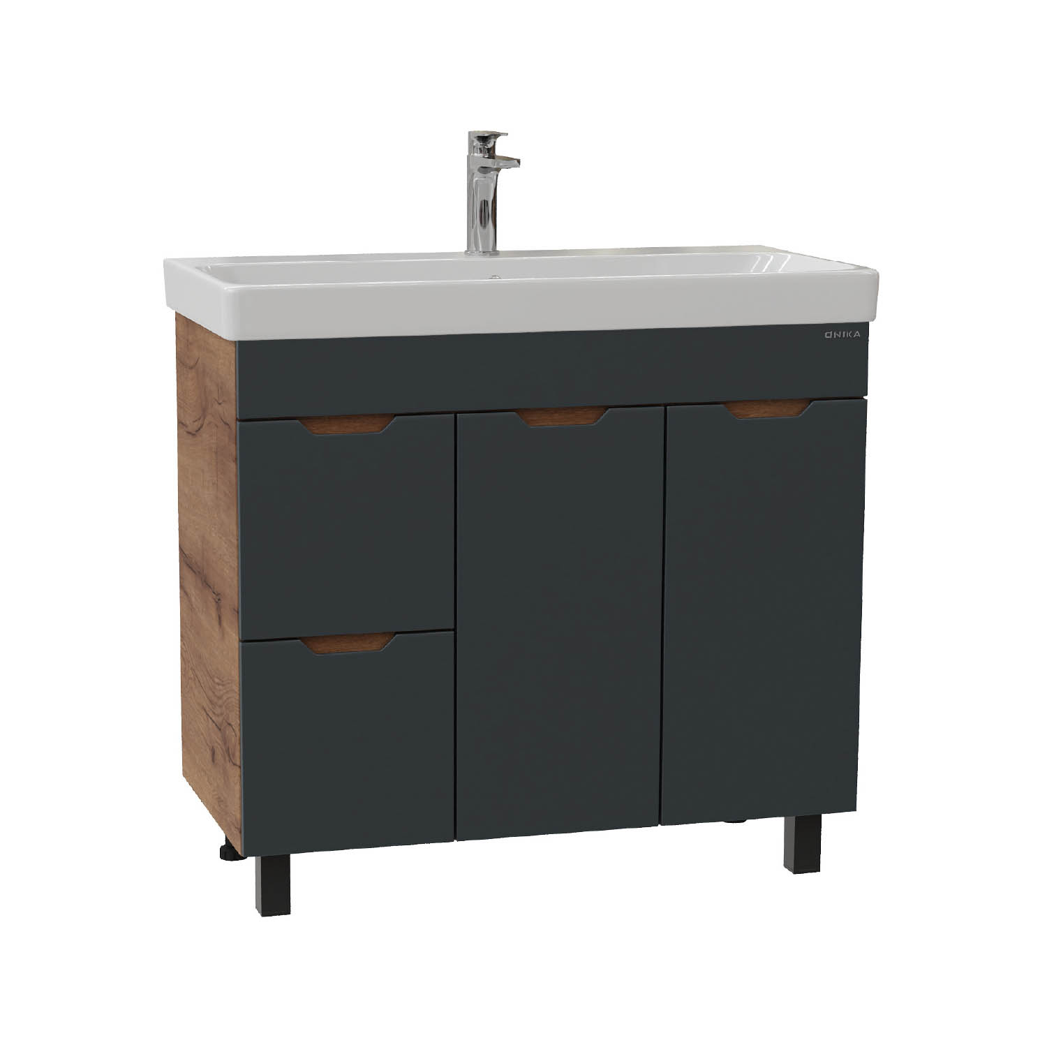 Мебель для ванной Оника Айленд 90, с бельевой корзиной, цвет графит / дуб крафт золотой