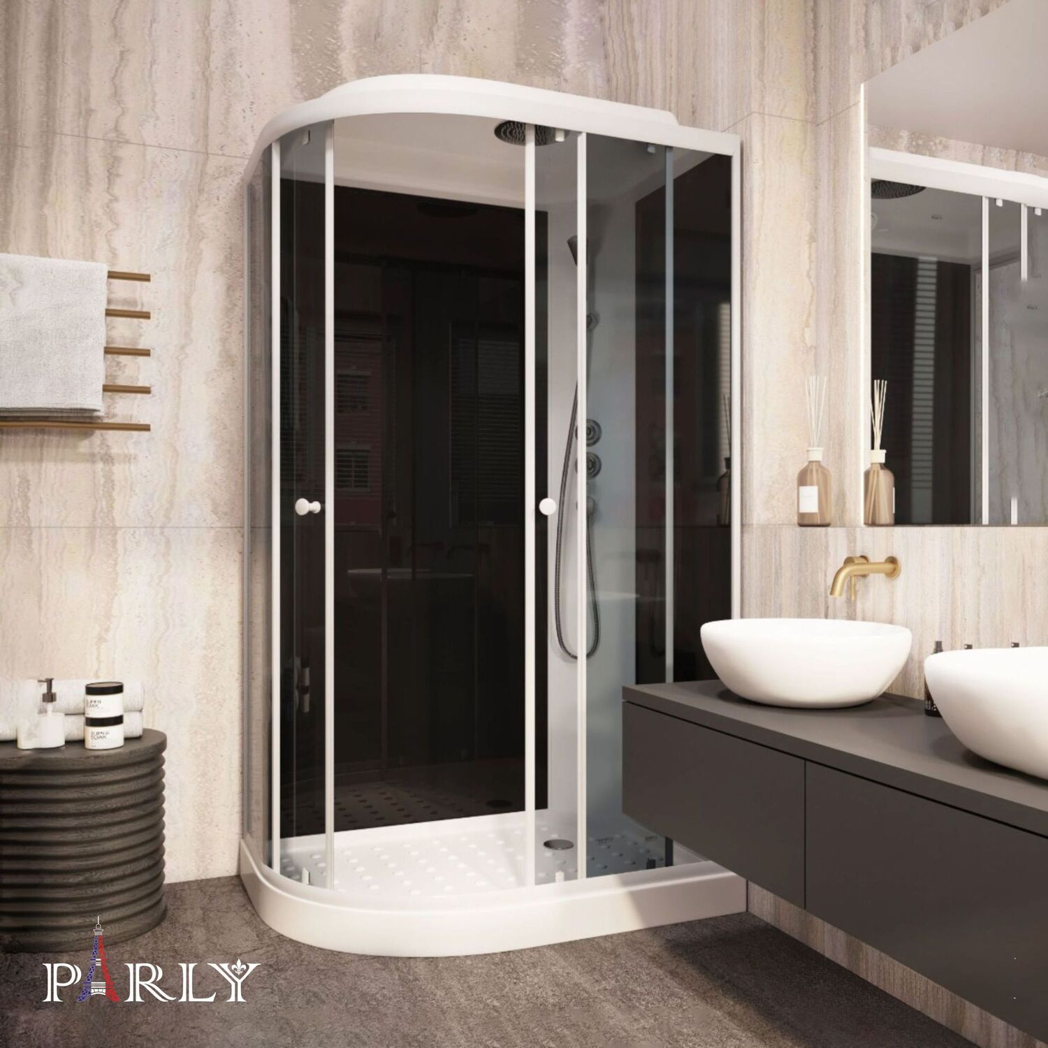 Душевая кабина Parly Classic Эконом EC1231R 120x80, правая, стекло тонированное, профиль белый