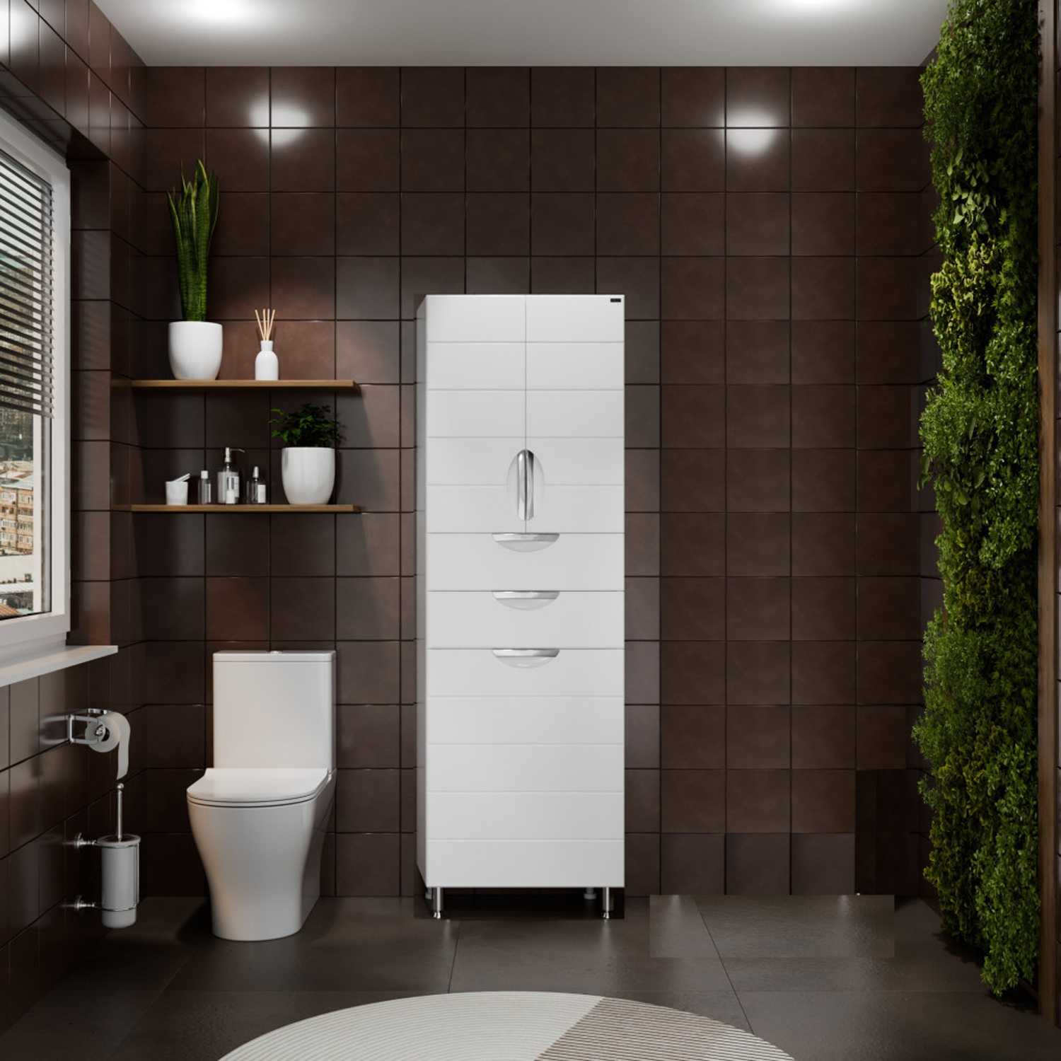 Шкаф-пенал Санта Родос 60, с бельевой корзиной, цвет белый