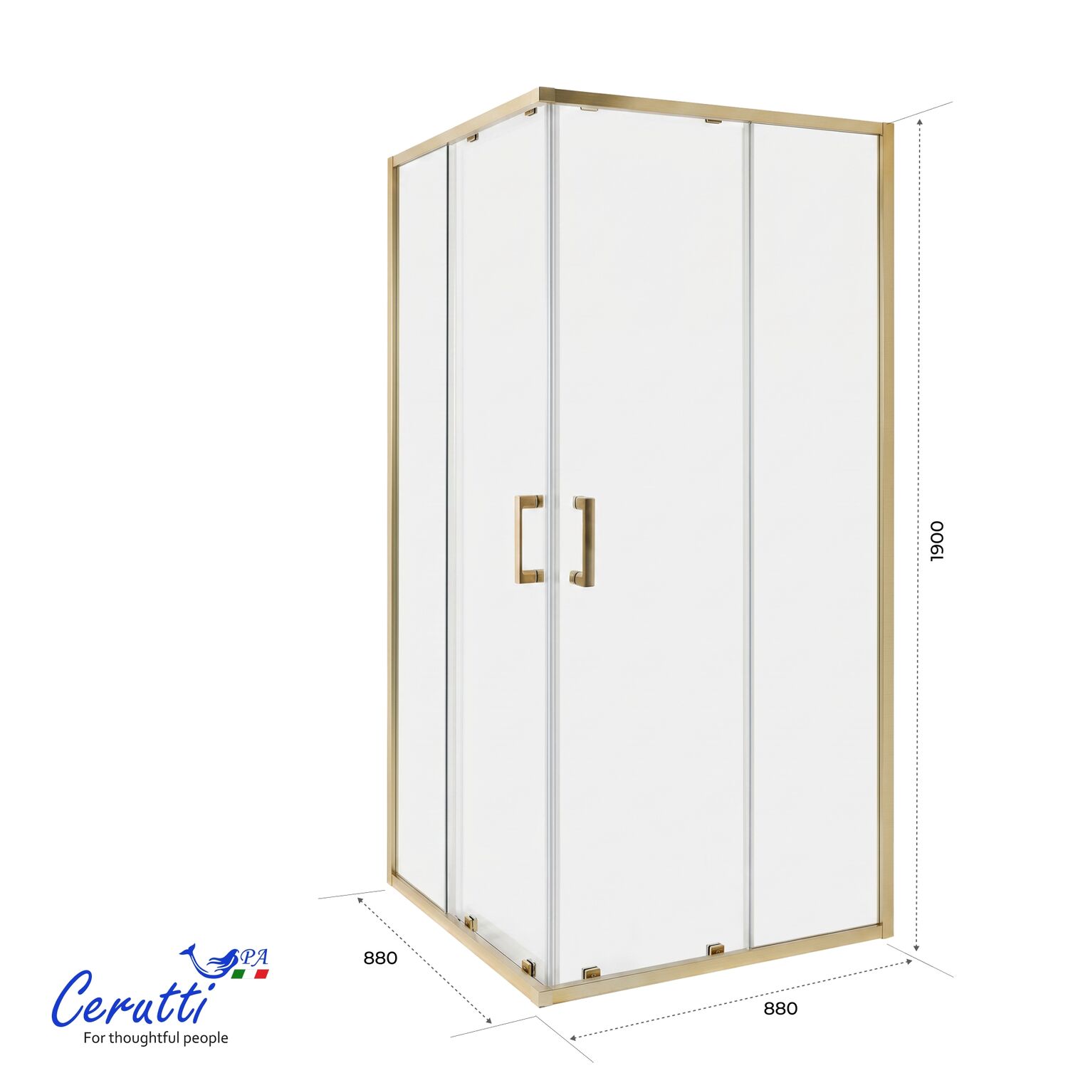 Душевой уголок CeruttiSPA Adige 90G 90х90, стекло прозрачное, профиль золотой матовый - фото 1