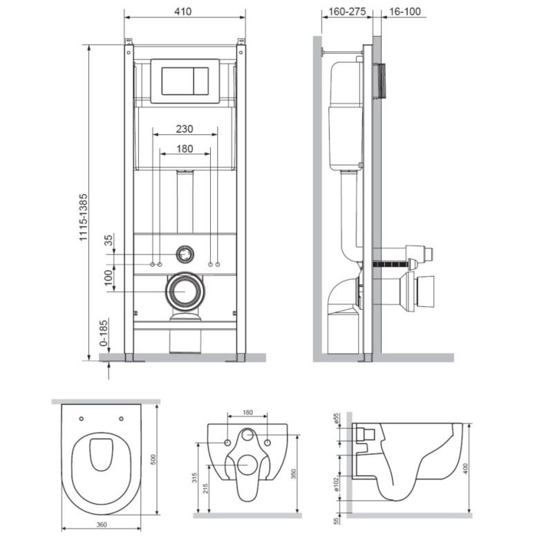 Комплект Damixa DX36.IS10151.1701 подвесного унитаза Scandinavian Pure с сиденьем микролифт и инсталляции  хром глянцевый - фото 1