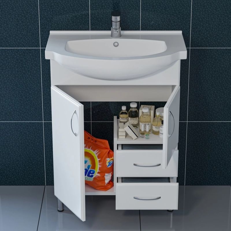 Тумба под раковину Санта Элеганс 65 напольная, с ящиками, цвет белый - фото 1