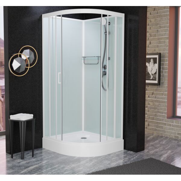 Душевая кабина Frank F400 М White 100x100, с полотенцедержателем, стекло матовое, профиль белый, без крыши