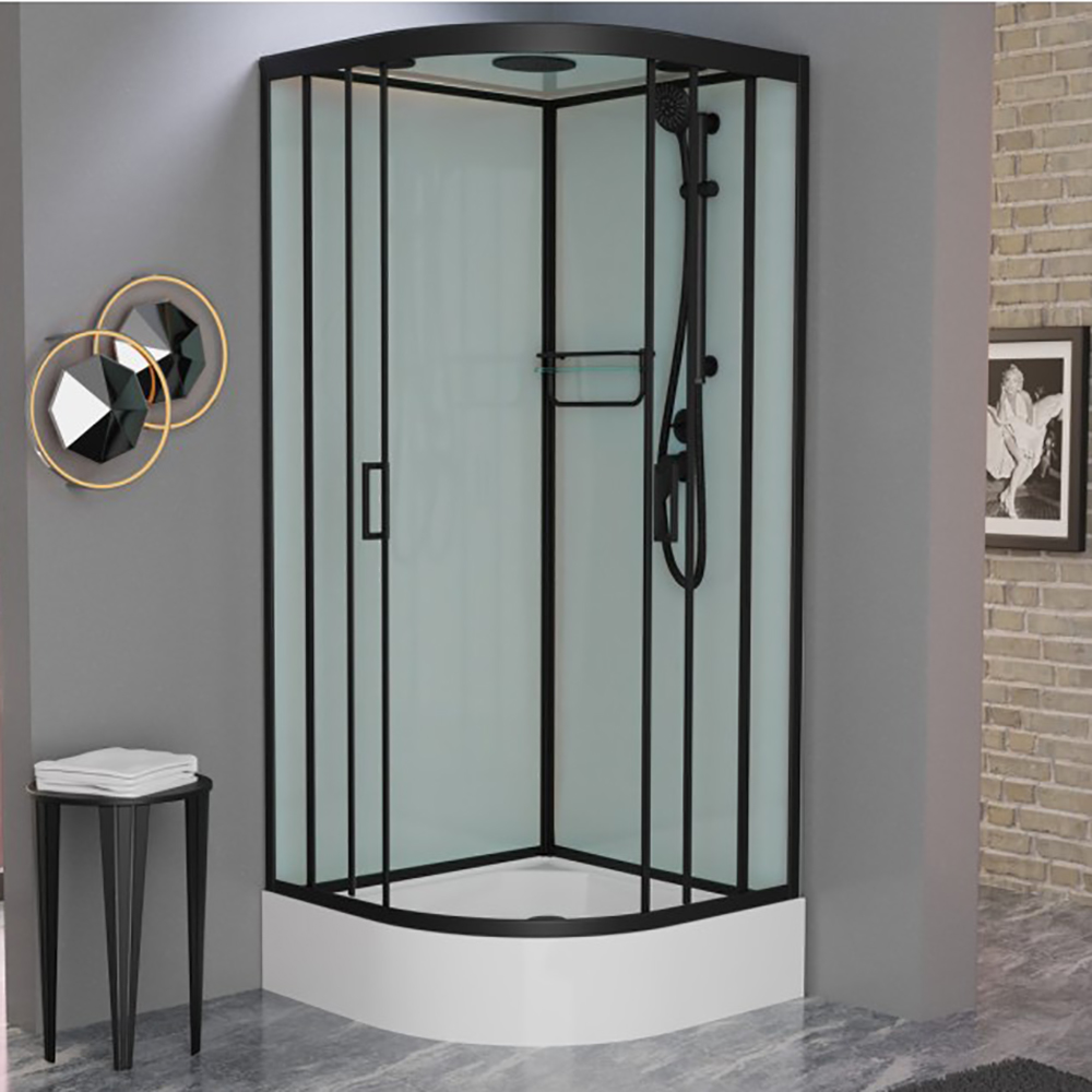 Душевая кабина Frank F400/1 М Black 100x100, с полотенцедержателем, стекло матовое, профиль черный