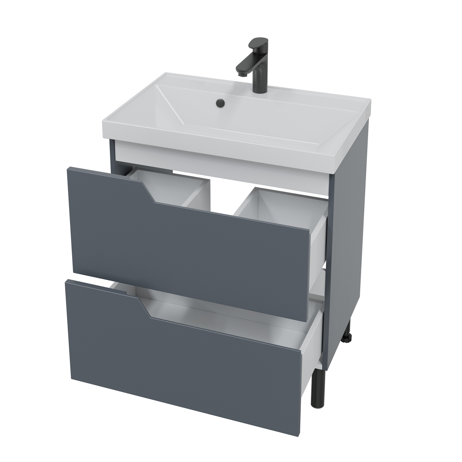 Тумба под раковину Санта Антарес 70, напольная, 2 ящика, цвет графит матовый - фото 1
