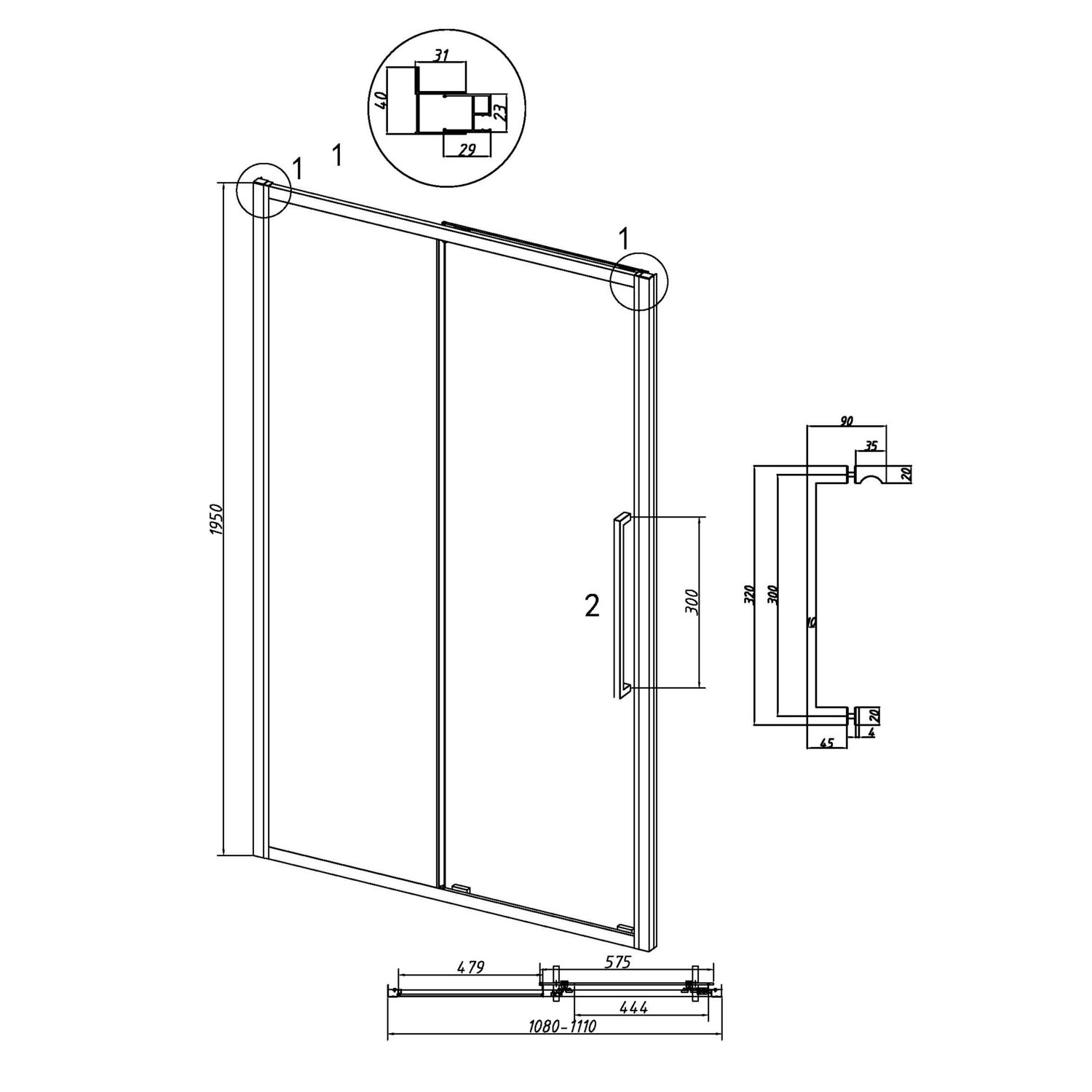 Душевая дверь Grossman Cosmo 110х195, стекло шиншилла, профиль черный матовый - фото 1