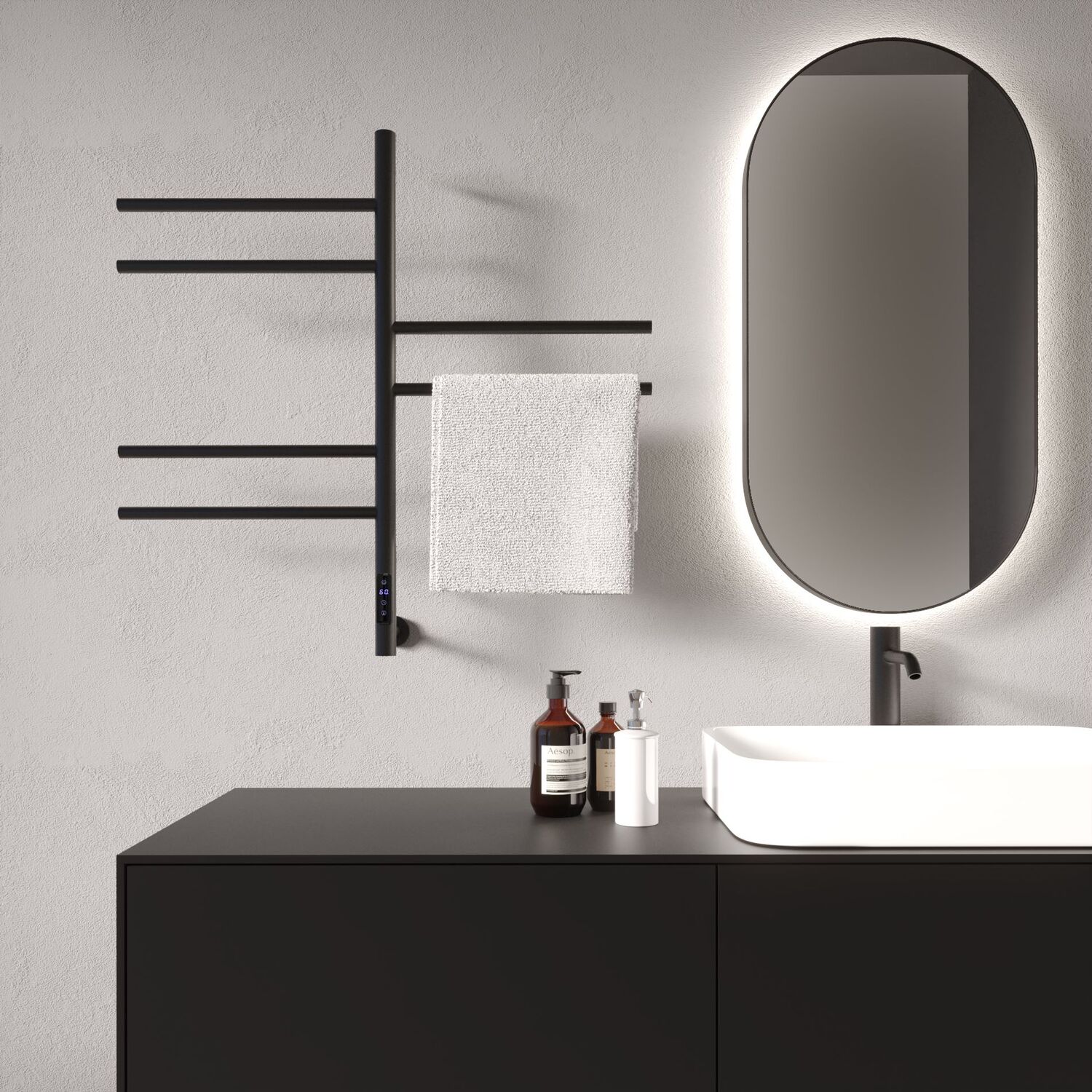 Полотенцесушитель Vincea VTD-1S2CBE 43х80 электрический, цвет черный матовый - фото 1