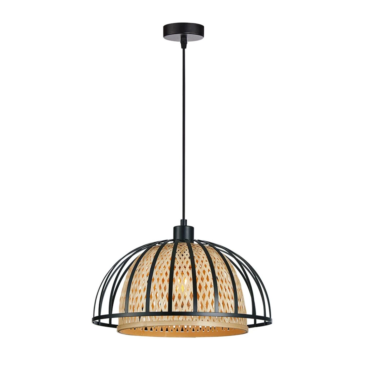 Подвесной светильник Arte Lamp Woodstock A7071SP-1BK, арматура черный, плафон металл / дерево бежевый