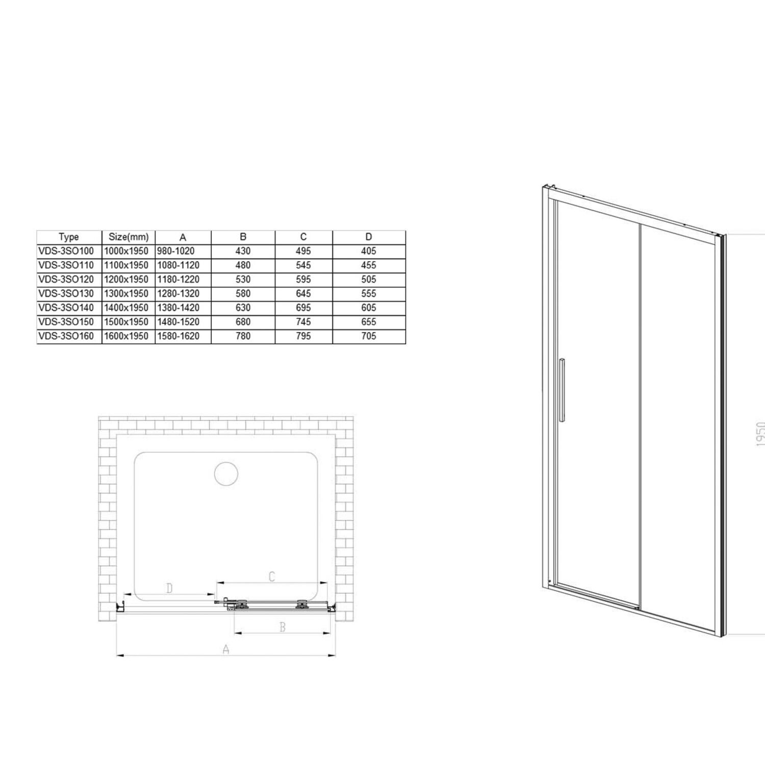 Душевая дверь Vincea Soft VDS-3SO 160x195, стекло прозрачное, профиль хром