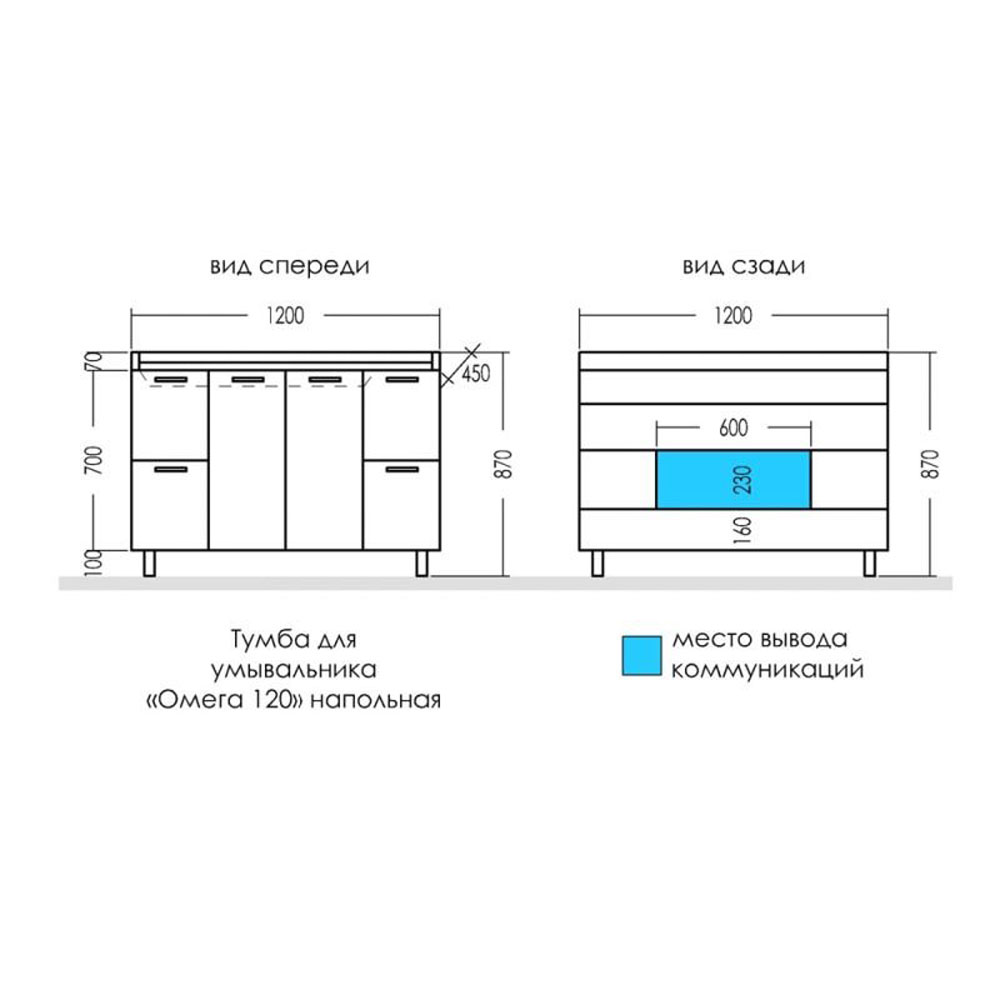 Тумба под раковину Санта Омега 120 напольная, цвет белый - фото 1