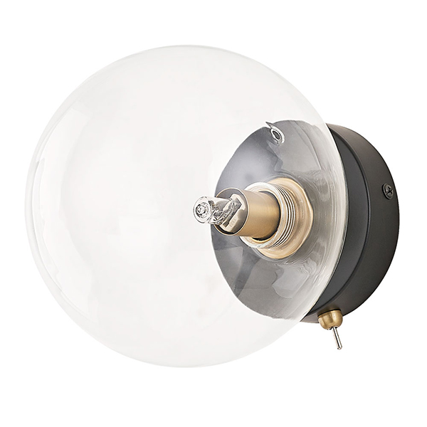 Бра Arte Lamp Vincent A7790AP-1BK, арматура черная, плафон стекло прозрачное, 15х18 см