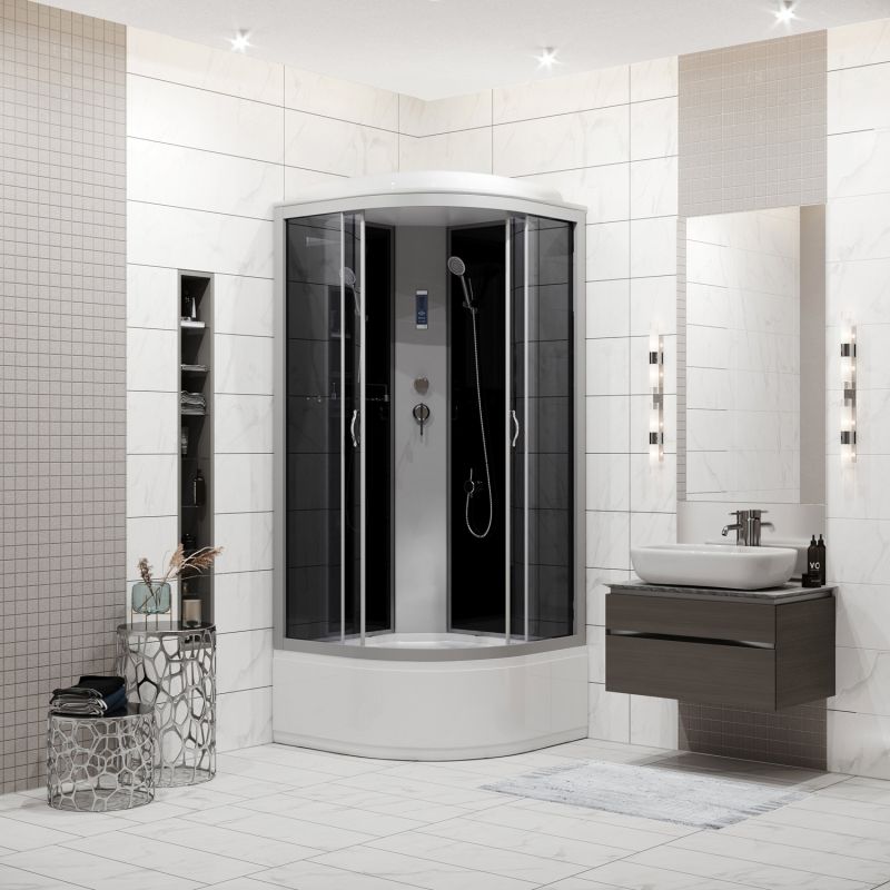 Душевая кабина Niagara Classic NG-2509-14P 100x100, стекло тонированное, профиль серебро, с крышей, с пультом управления - фото 1