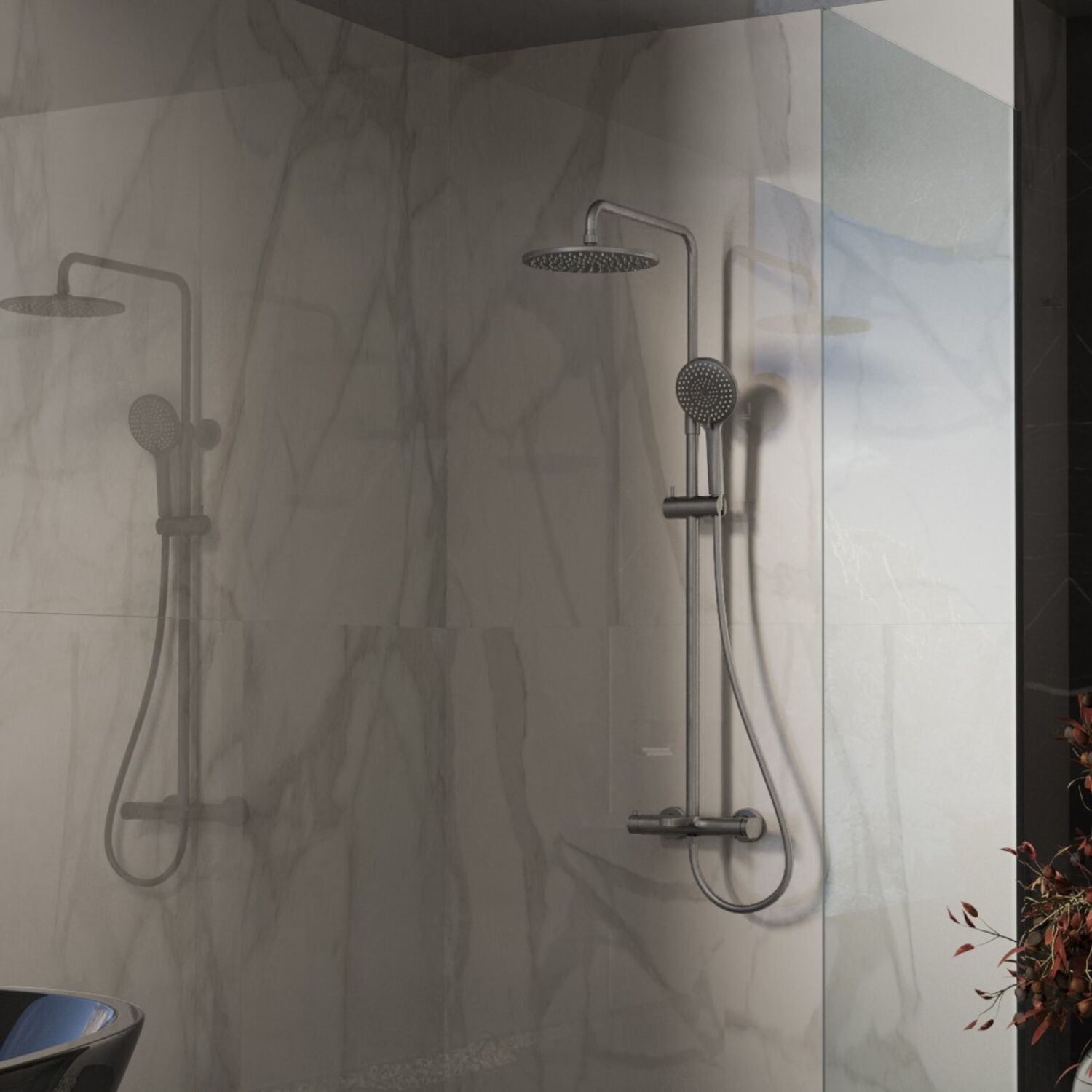 Душевая стойка Vincea Rondo VSFS-1R1GM, с верхним душем, смесителем, цвет вороненая сталь - фото 1