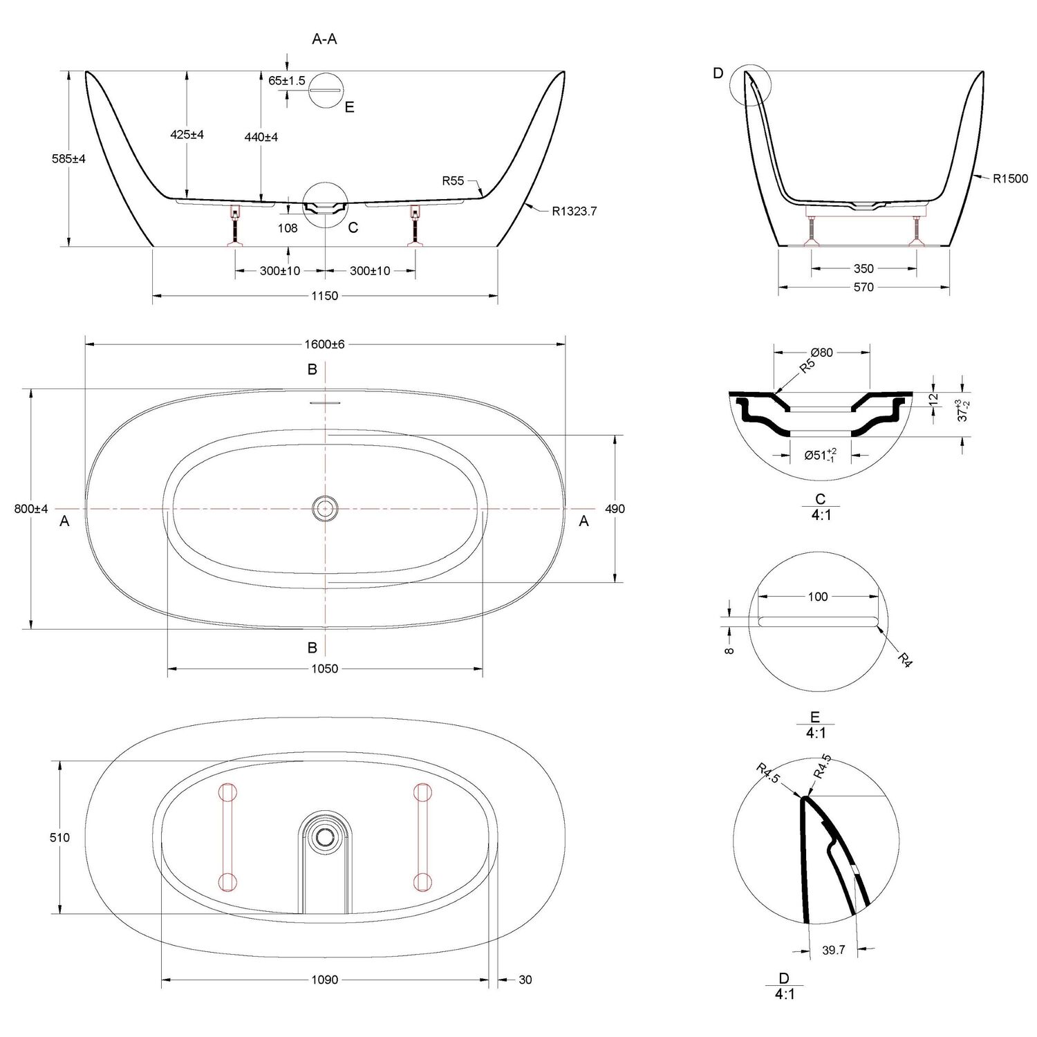 Ванна Vincea VBT-708-1600 160x80 акриловая, цвет белый - фото 1