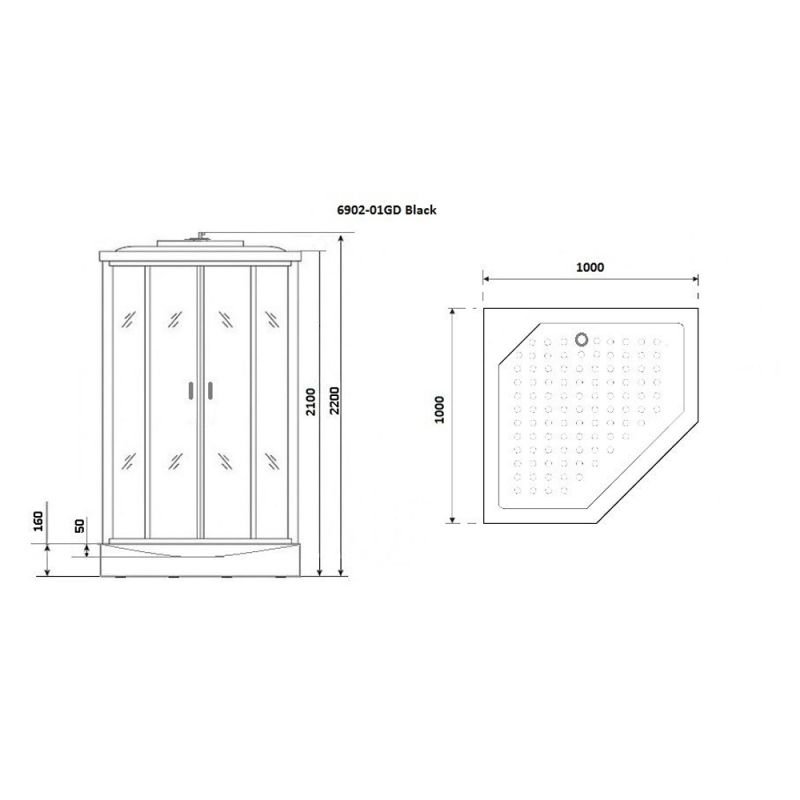 Душевая кабина Niagara Premium NG-6902-01GD BLACK 100х100, стекло тонированное, профиль черный матовый, с крышей, с гидромассажем, с пультом управления - фото 1