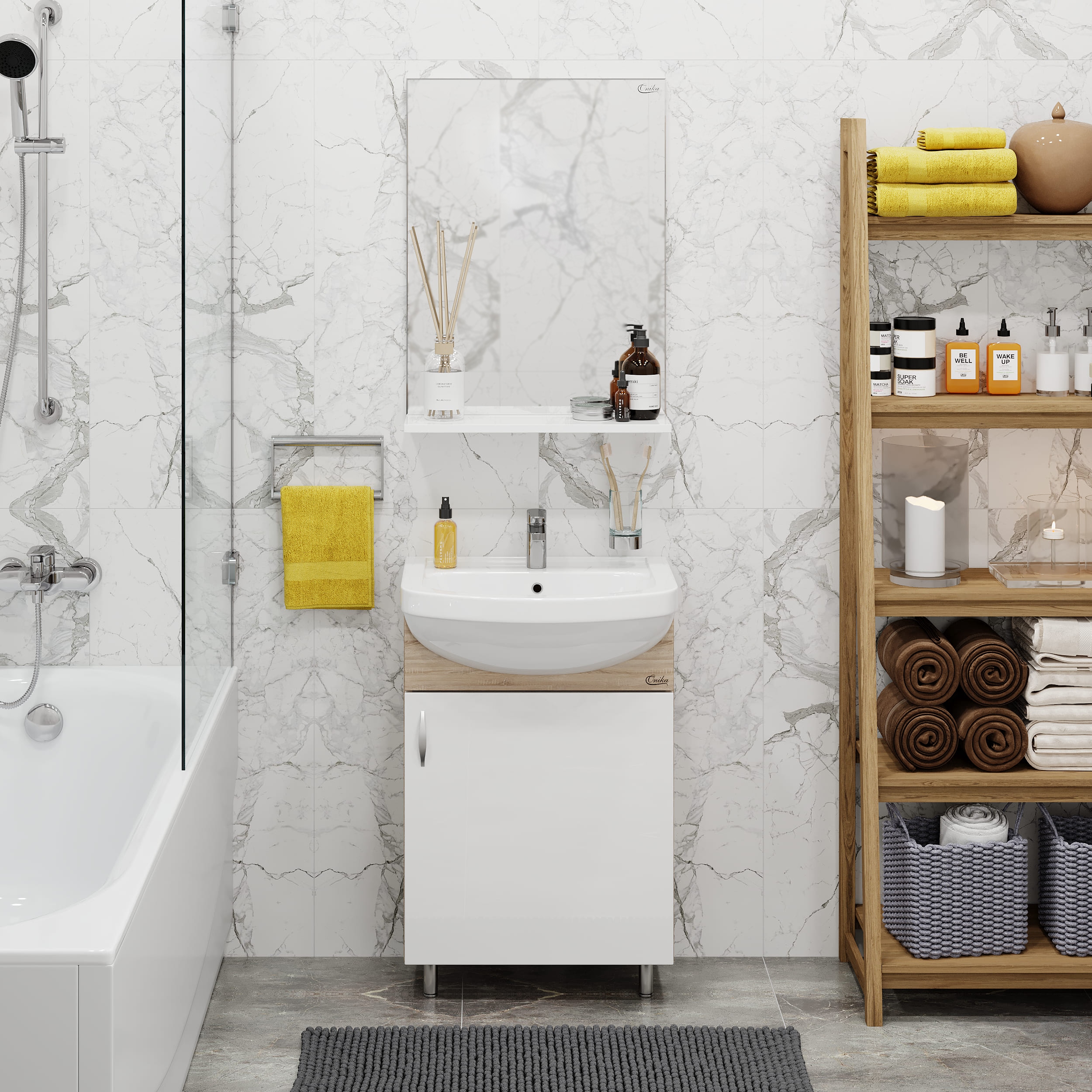 Мебель для ванной Оника Эко 52, напольная, цвет белый / дуб сонома