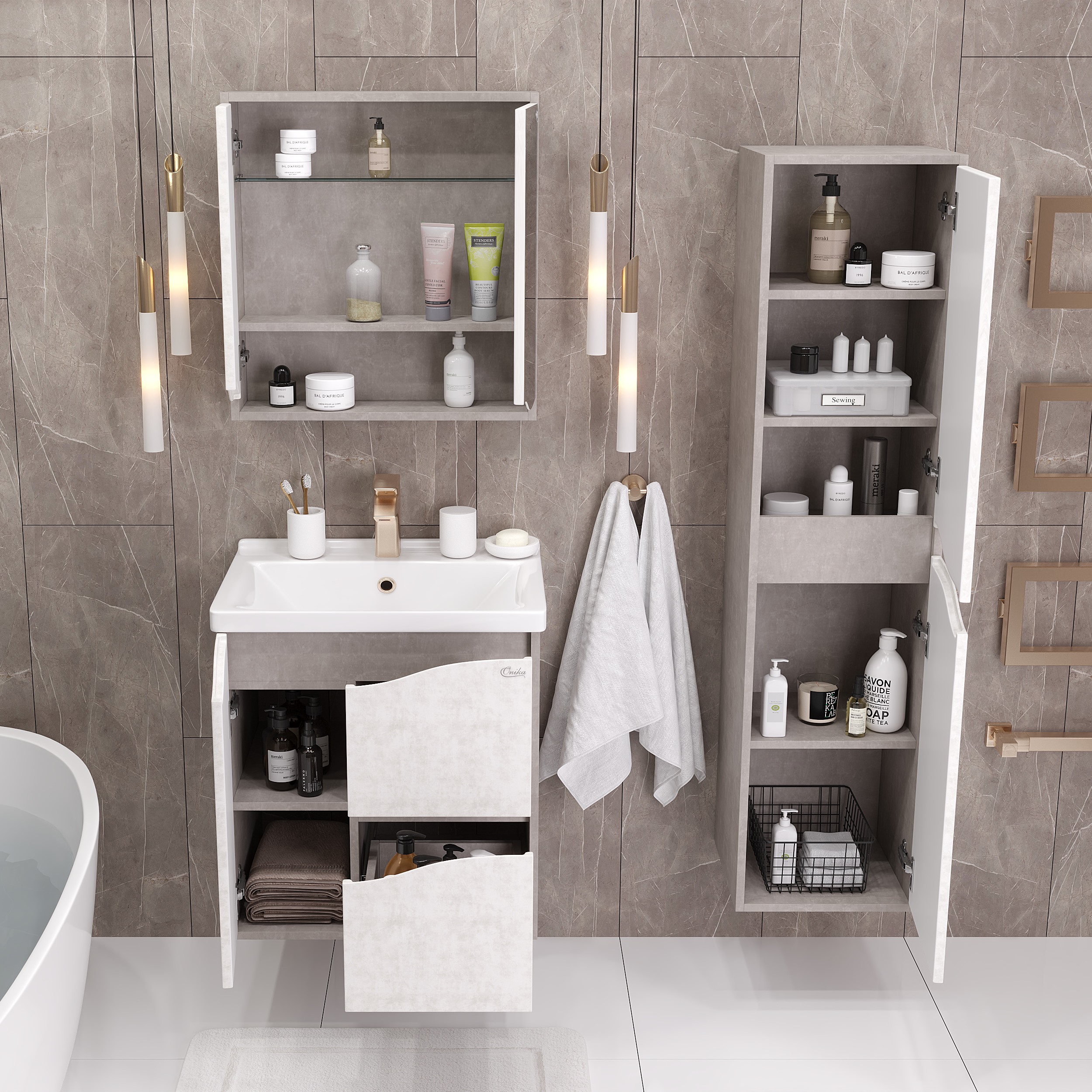 Мебель для ванной Оника Брендон 60, цвет бетон крем / камень светлый - фото 1