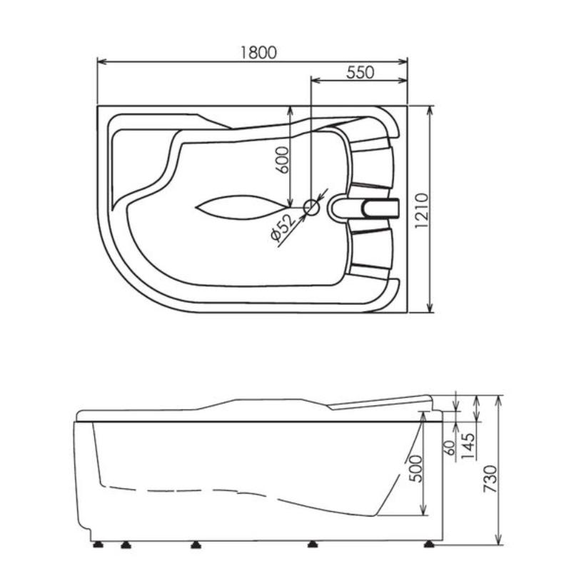 Ванна Gemy G9083 K R 180x121 акриловая, правая, с гидромассажем, аэромассажем и хромотерапией, цвет белый - фото 1